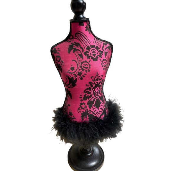 Set of 2 Miniature Mannequins Jewelry Display Stands Faux Fur Trim Pink Black - Picture 3 of 7